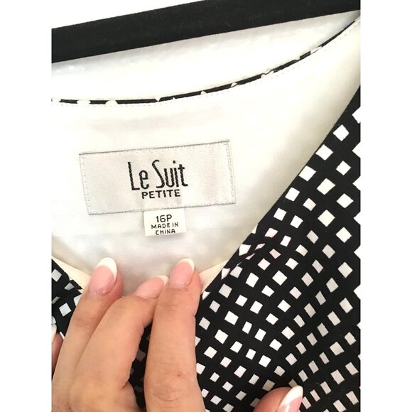LE SUIT PETITE- WOMENS BLACK WHITE COTTON PULL OVER TOP SIZE 16P - Picture 3 of 6
